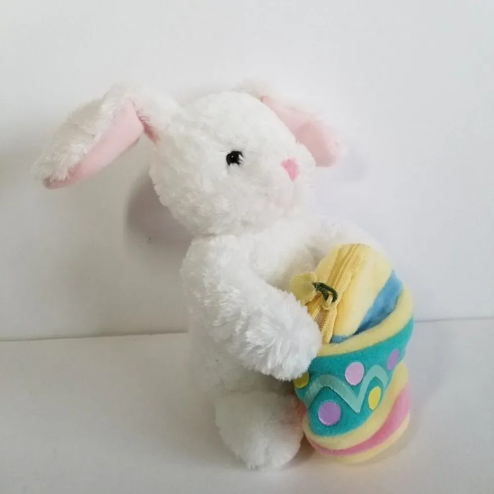 Hallmark White Easter Bunny Rabbit plush egg purse pouch zippered pocket 8